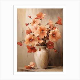 Hibiscus, Autumn Fall Flowers Sitting In A White Vase, Farmhouse Style 2 Art Print