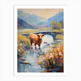 Impressionism Style Painting Of Highland Cow In The River Art Print