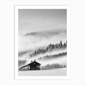 Jasna, Slovakia Black And White Skiing Poster Art Print