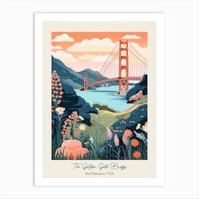 The Golden Gate Bridge   San Francisco, Usa   Cute Botanical Illustration Travel 1 Poster Art Print
