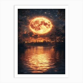 Full Moon Over Lake 3 Art Print