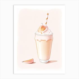 Peach Milkshake Dairy Food Pencil Illustration 3 Art Print