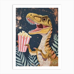 T Rex Dinosaur Eating Popcorn 2 Art Print