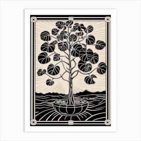 B&W Plant Illustration Rubber Plant Ficus 1 Art Print