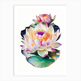 Blooming Lotus Flower In Lake Decoupage 4 Art Print
