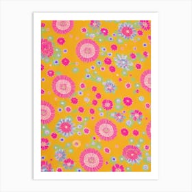 Scabiosa Floral Print Warm Tones 2 Flower Art Print