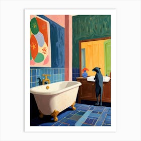 Black Cat In A Bathroom Art Print