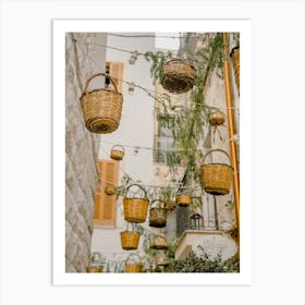 Baskets Hanging From The Ceiling in the streets of Puglia, Italy | travel photography Art Print