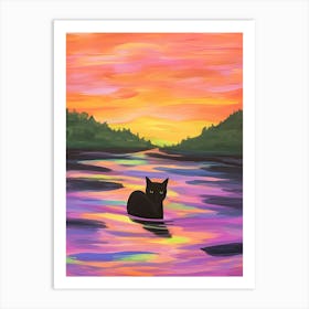 Cat In Colourful Lake Painting Art Print