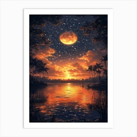 Moon Over The Water 2 Art Print