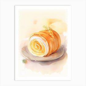 Pumpkin Roll Dessert Gouache Flower Art Print