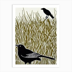 Crow Linocut Bird Art Print