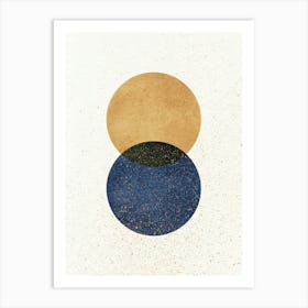 Abstract Lunar Eclipse 2 Circles Geometric Shape Minimalism - Gold Yellow Navy Blue Art Print