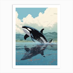 Modern Blue Graphic Design Style Orca Whale  2 Art Print
