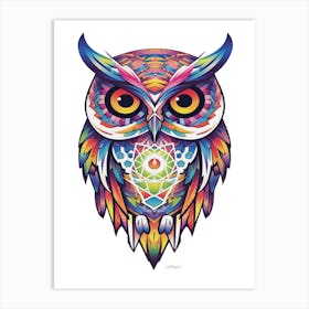 OLenaArt's Modern Whimsical Geometric Owl Art Print