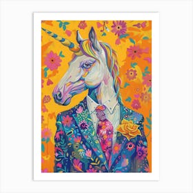 Floral Fauvism Style Unicorn In A Suit 3 Art Print