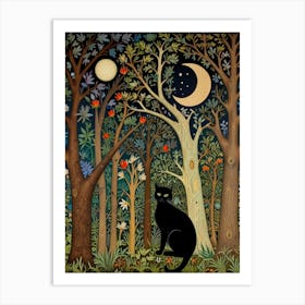 Black Cat In The Forest Style William Morris 14 Art Print