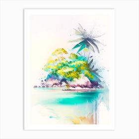 Seychelles Beach Watercolour Pastel Tropical Destination Art Print