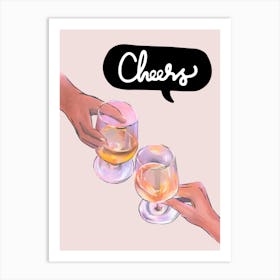 Cheers Wine Glass Dusty Pink Art Print Art Print