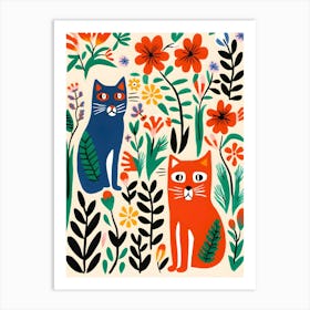 Cats In The Garden 1 Art Print