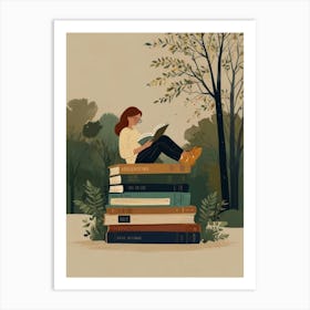 Girl Reading Books In The Park Art Print