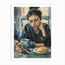 Portrait Of A Girl With Cats Eating A Burrito 1 Art Print