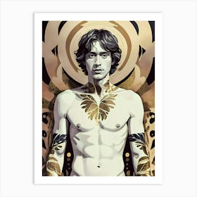 Naked Man With Leaf Tattoos Art Print