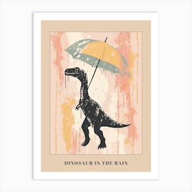 Dinosaur In The Rain Holding An Umbrella 2 Poster Art Print