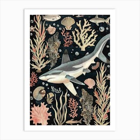 Blacktip Reef Shark Seascape Black Background Illustration 3 Art Print