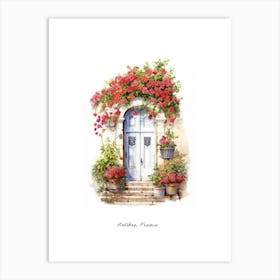Antibes, France   Mediterranean Doors Watercolour Painting 1 Poster Art Print