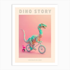 Pastel Toy Dinosaur On A Bike 2 Poster Art Print