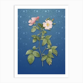 Vintage Red Bramble Leaf Rose Botanical on Bahama Blue Pattern n.2458 Art Print
