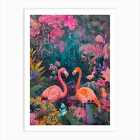 Retro Flamingoes In A Garden 3 Art Print