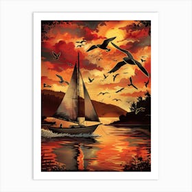 Sailboat At Sunset 33 Art Print