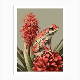Red Tree Frog Vintage Botanical 4 Art Print