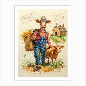 Farmer And His Cow Art Print