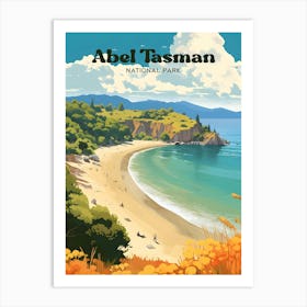 Abel Tasman National Park Beach Poster New Zealand Travel Illustration Art Print