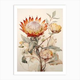 Pressed Flower Botanical Art Protea 2 Art Print