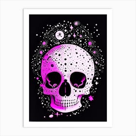 Skull With Cosmic Themes Pink Doodle Art Print
