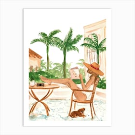 Woman Reading A Book At The Pool Art Print