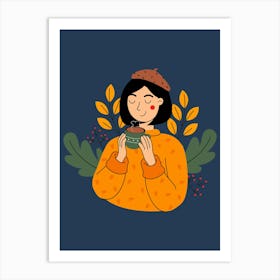 Girl With Cup Of Tea Art Print