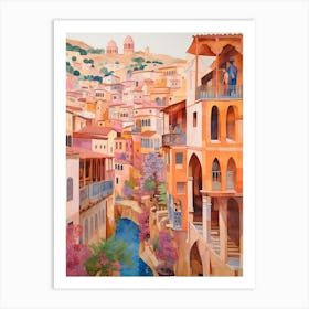 Granada Spain 1 Vintage Pink Travel Illustration Art Print