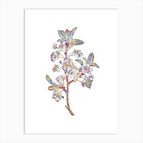 Stained Glass White Plum Flower Mosaic Botanical Illustration on White n.0341 Art Print