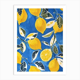 Lemons On Blue 2 Art Print