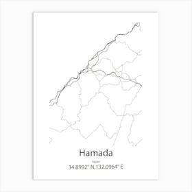 Hamada,Japan Minimalist Map Art Print