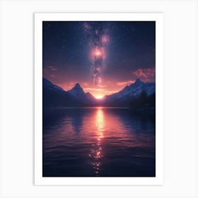 Night Sky Over Lake 2 Art Print