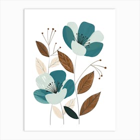 Flowers In Blue And Brown Art Print