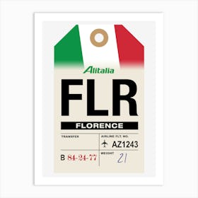 Florence (FLR) Italy Vintage Airline Luggage Tag Art Print