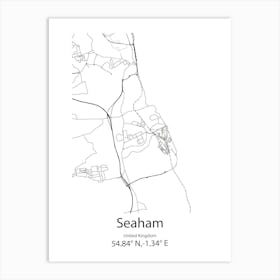 Seaham,United Kingdom Minimalist Map Art Print