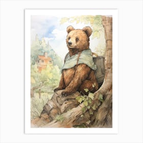Storybook Animal Watercolour Brown Bear 1 Art Print